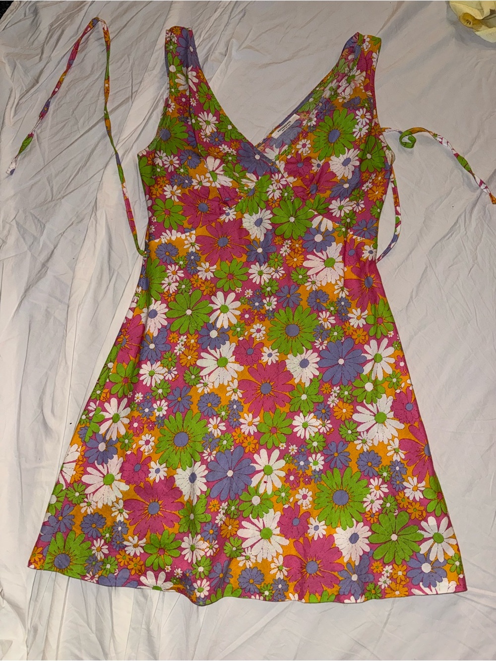 Princess Polly Floral V-Neck Tie-Back Mini Dress